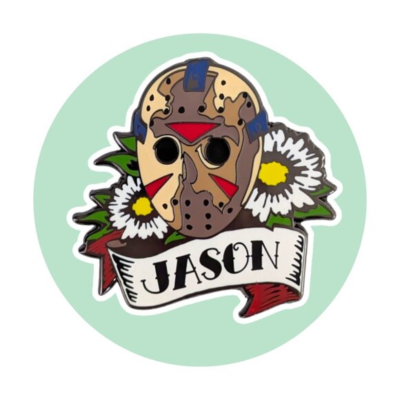 Friday the 13th Horror Enamel Pin: Jason Voorhees Mask with Daisies - Picture 1 of 5